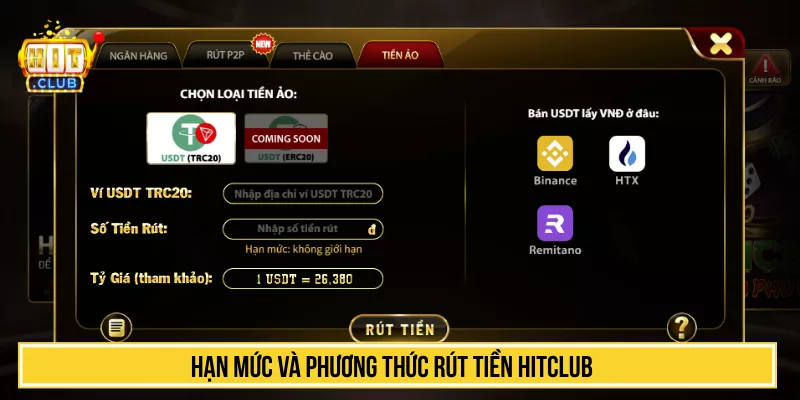 Hướng Dẫn Rút Tiền HITCLUB Nhanh Thao Tác An Toàn Nhất Hạn mức và phương thức rút tiền HITCLUB