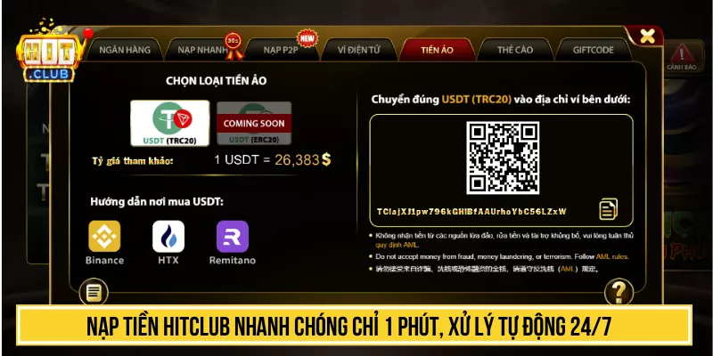 Nạp Tiền HITCLUB Nhanh Chóng Chỉ 1 Phút, Xử Lý Tự Động 24/7 Nạp Tiền HITCLUB Nhanh Chóng Chỉ 1 Phút, Xử Lý Tự Động 24/7